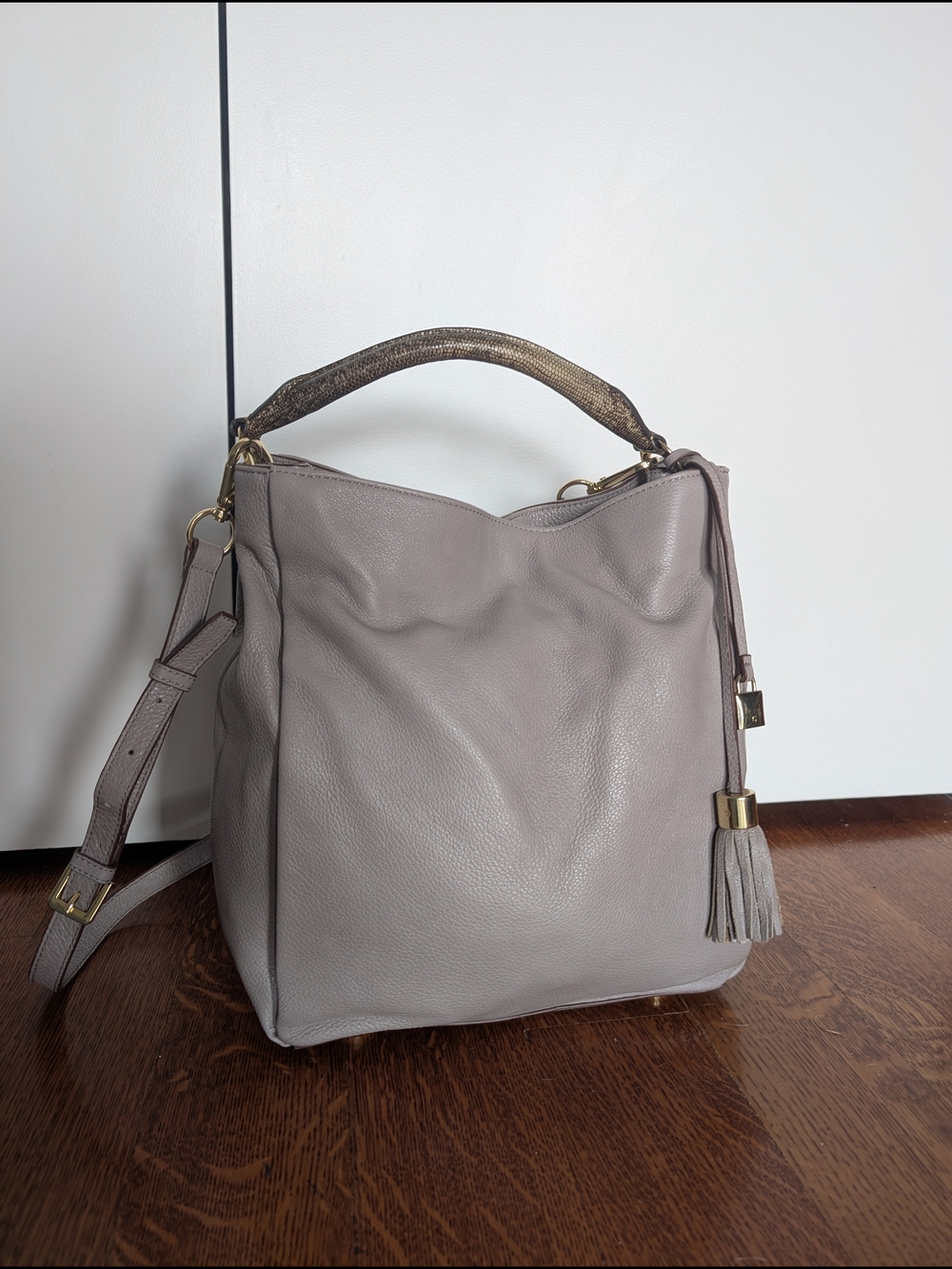 G.I.L.I Women’s Large Gray Tote 100% Genuine Leather Crossbody Shoulder Hand Bag